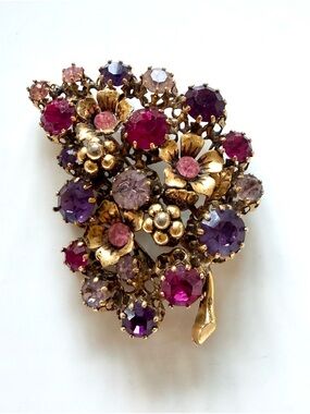 Vintage AUSTRIA Signed Fuchsia Pink Purple Rhinestone Brooch Juliana Style